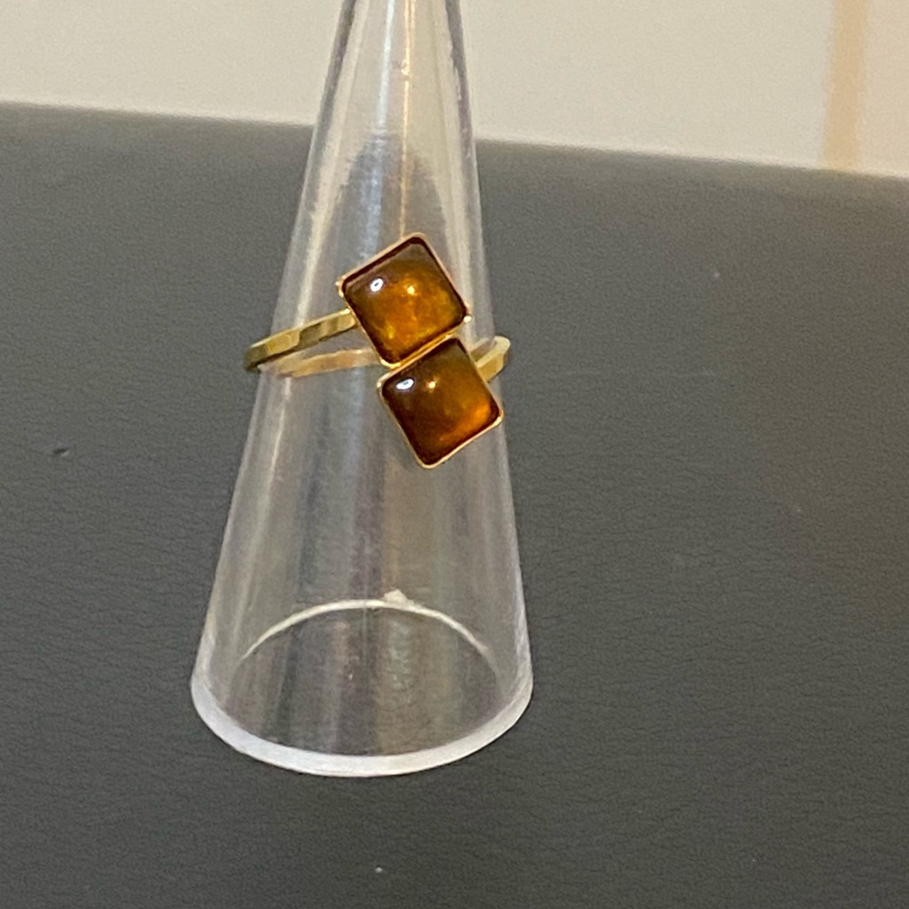 Elegant stainless steel adjustable Gold-brown Tone Double Square Ring